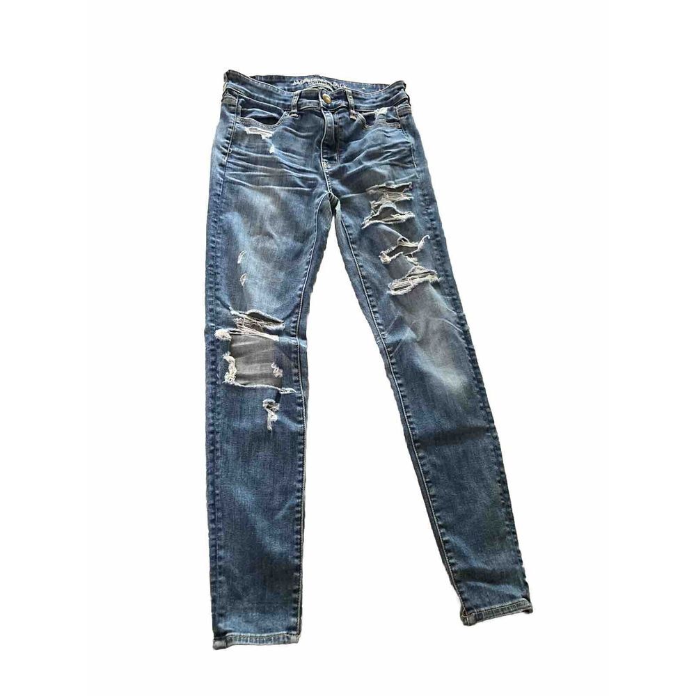 American Eagle Super High Rise Jeggings Size 4 Regular Excellent Distressed